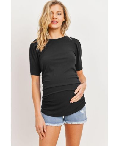 Женский укороченный топ Hello Miz Maternity Ribbed Ruched Short Sleeve Puff