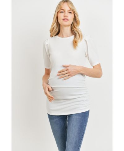 Hello Miz Maternity Ribbed Ruched Short Sleeve Puff Top