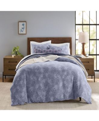 Oake Floral Overlay 3-Piece Cotton Botanical Design Duvet Cover Set, King