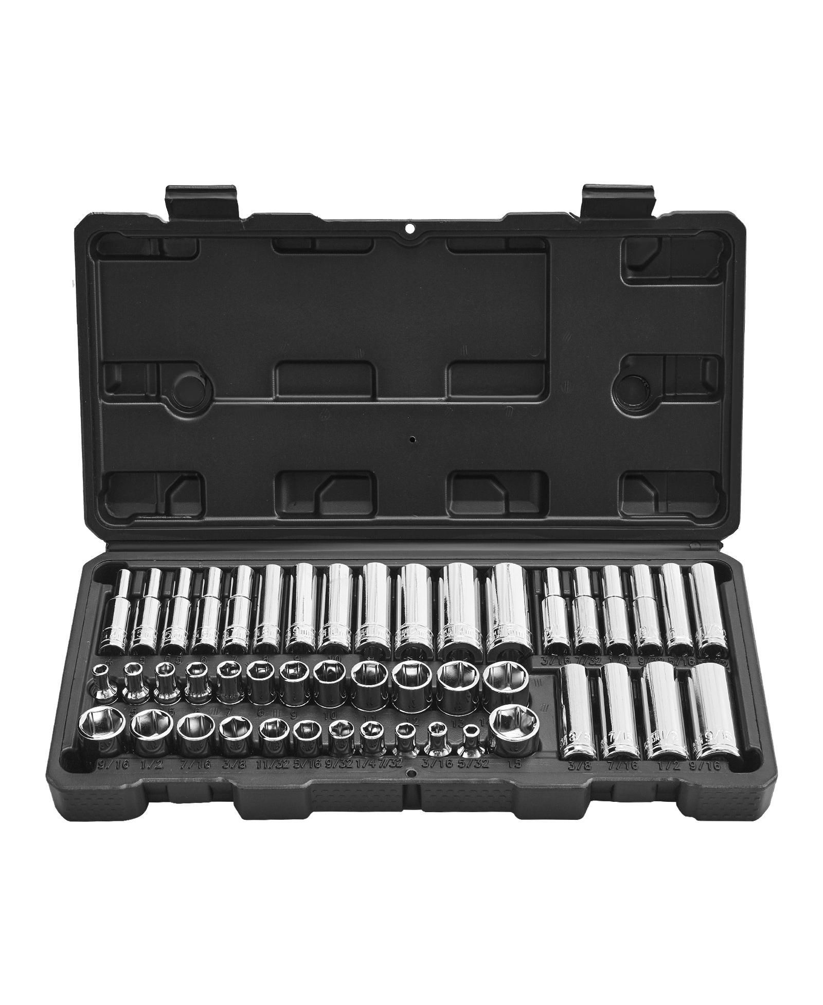 Mecale 46-Piece Drive Socket Set, SAE & Metric, Deep & Standard, Chrome-Plated CR-V Alloy Steel, Storage Case