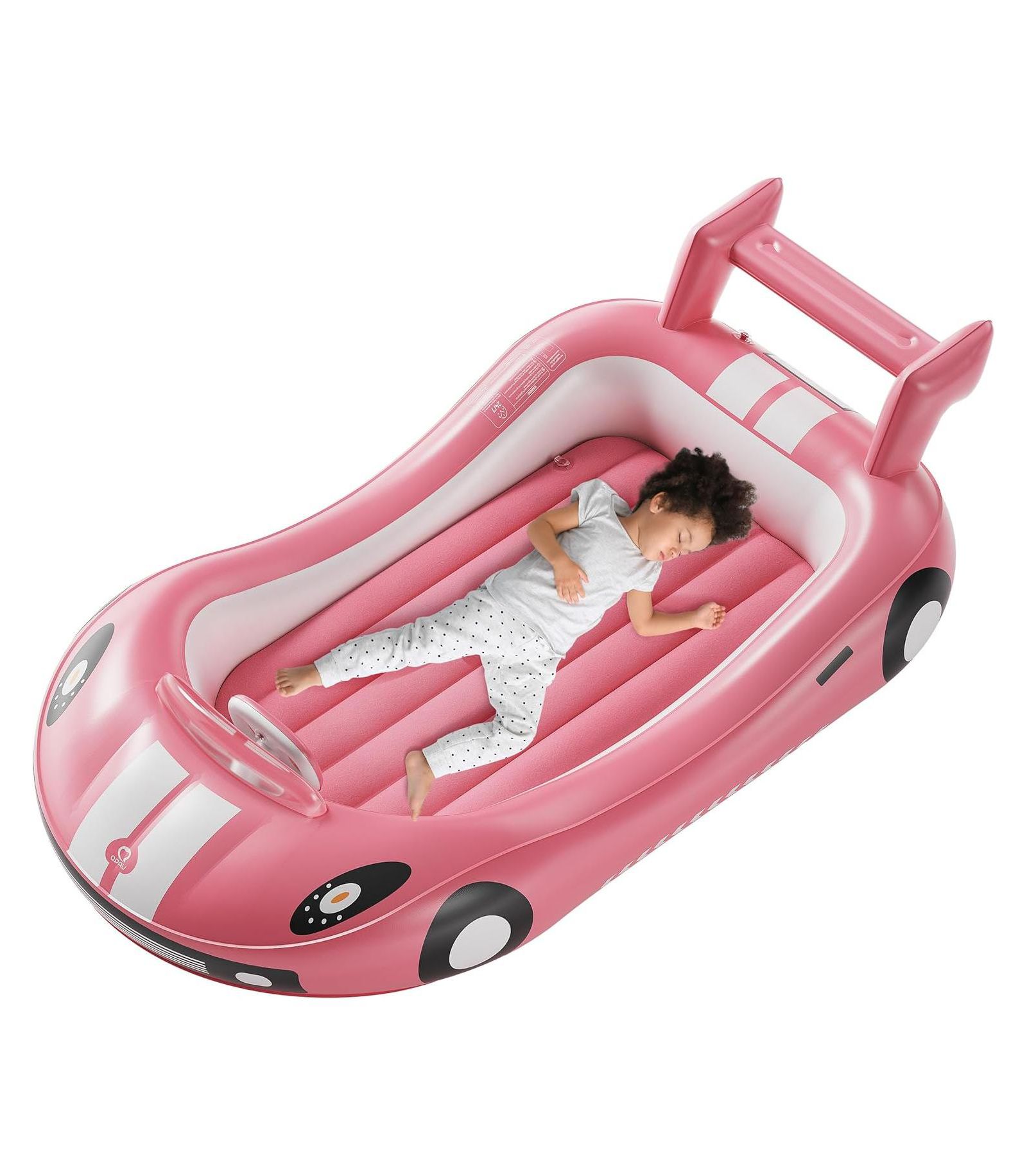 QPAU Inflatable Toddler Travel Bed with Side Rails, Portable Toddler Air Mattress for Camping and Travel, Hand Pump Included