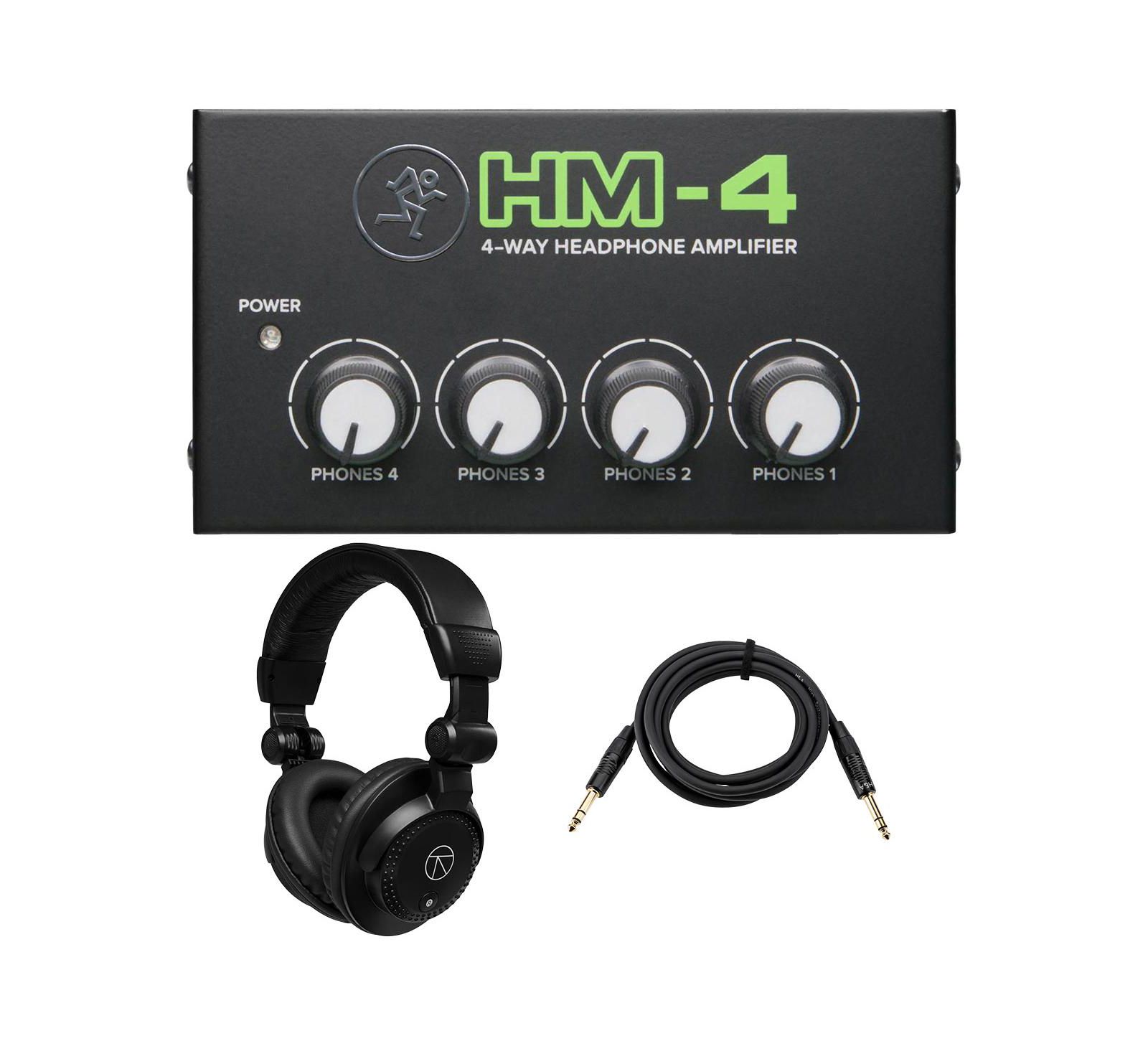 Mackie HM-4 4-Way Headphone Amplifier, w/Headphones, 1/4" TRS Male Cable