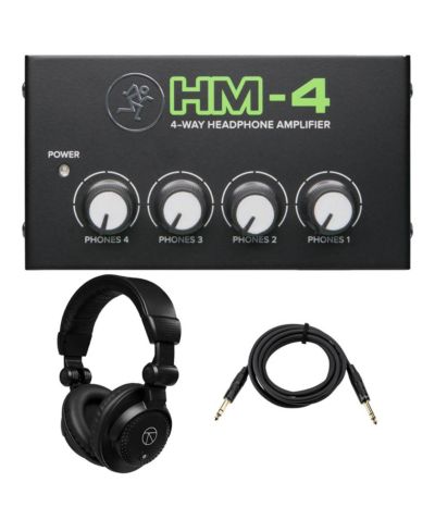 Mackie HM-4 4-Way Headphone Amplifier, w/Headphones, 1/4" TRS Male Cable