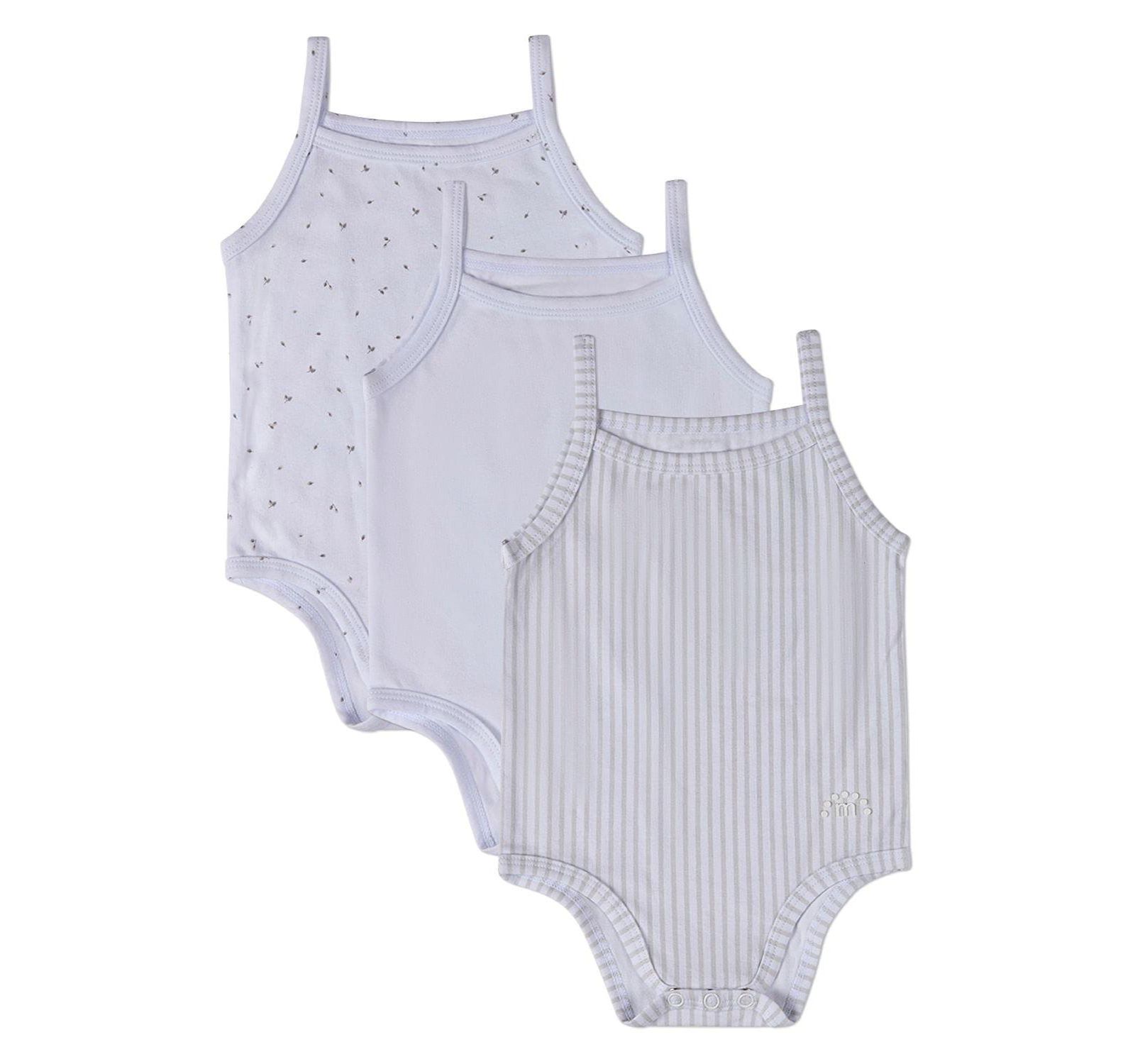 MeMoi Baby 3 Pack Cotton / Modal Bodysuits - Petite Leaves, Stripes, Solid