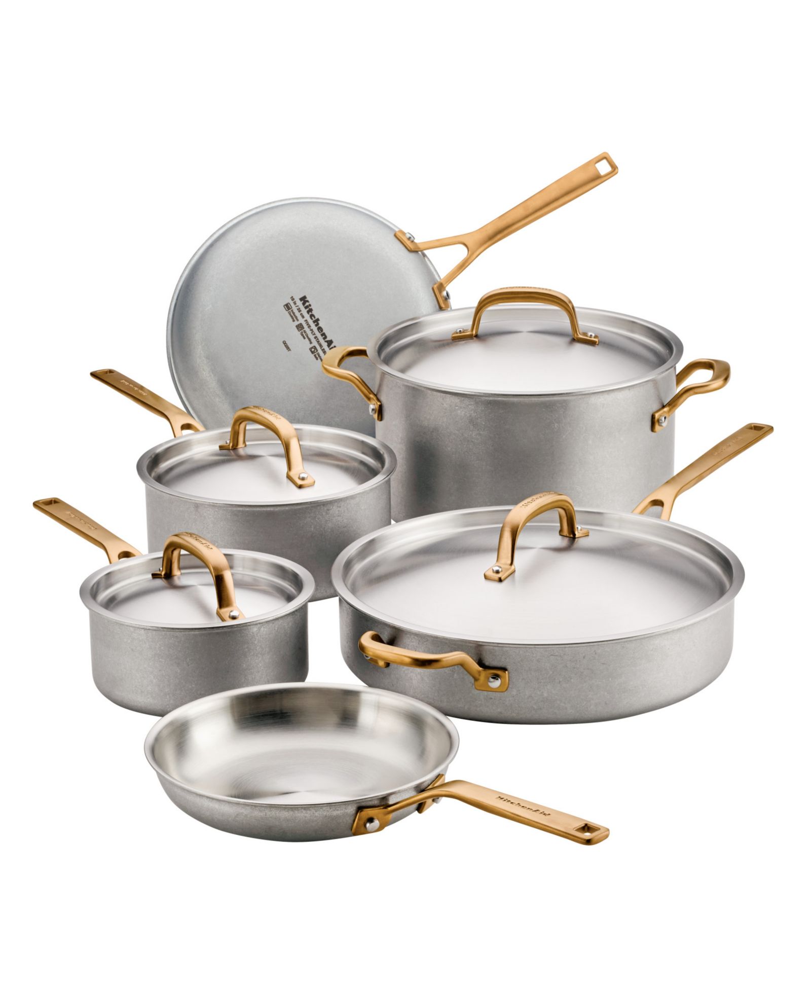 Набор кухонной посуды KitchenAid Stonewash Stainless Steel 5-Ply Clad 10-Piece