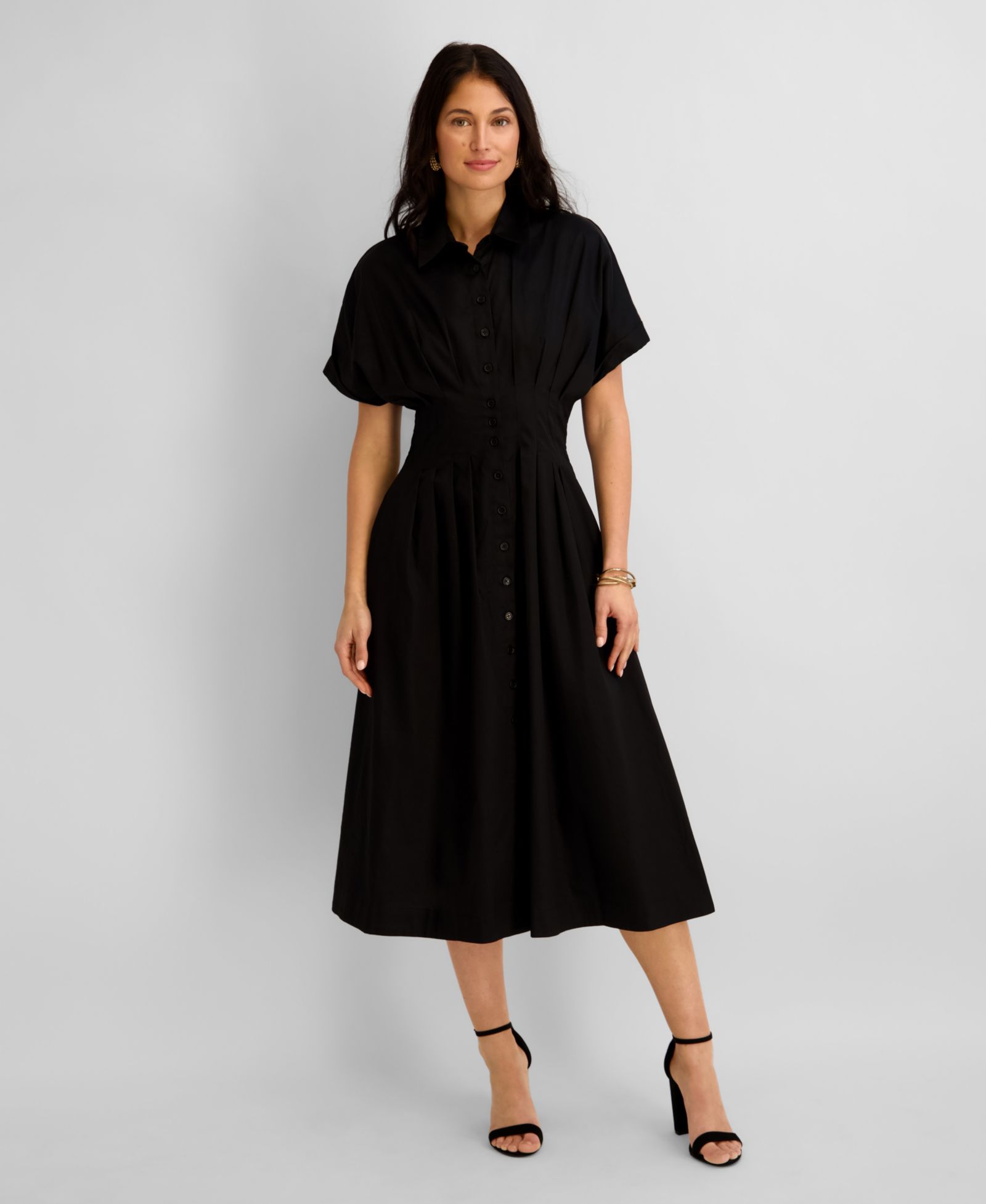 Kensie Women's Button-Front Cinched Waist Cotton Midi Shirt-Dress