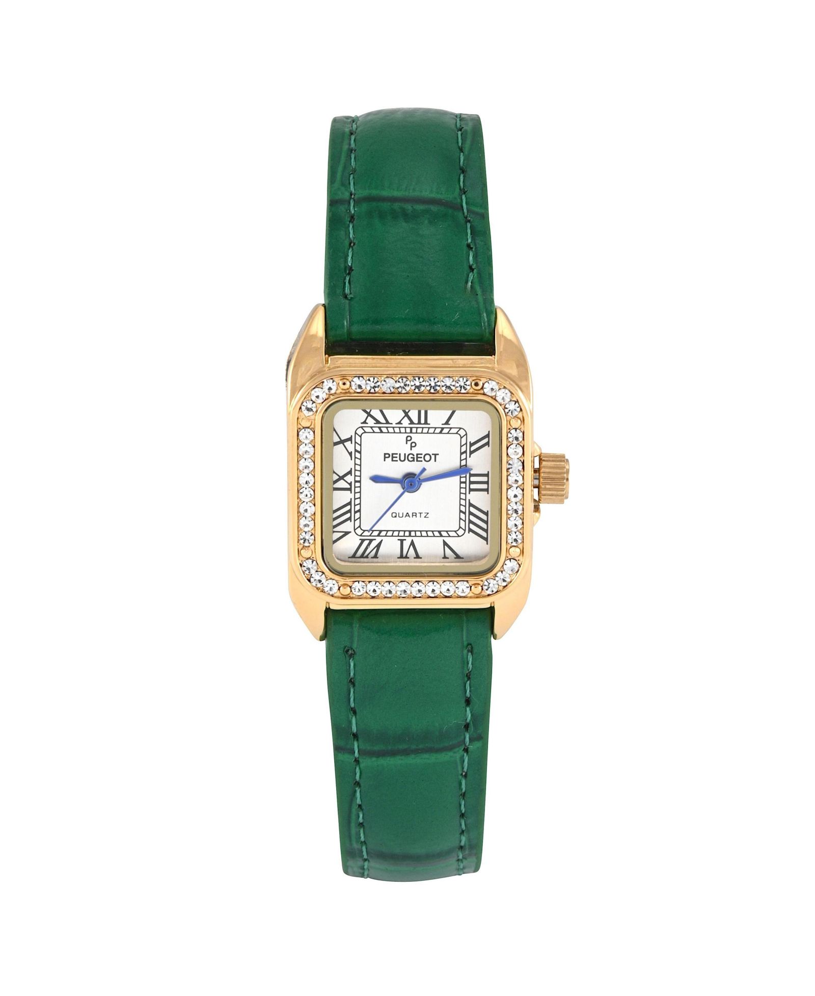 Peugeot Women's Tank Watch with Crystal Bezel  Leather Strap