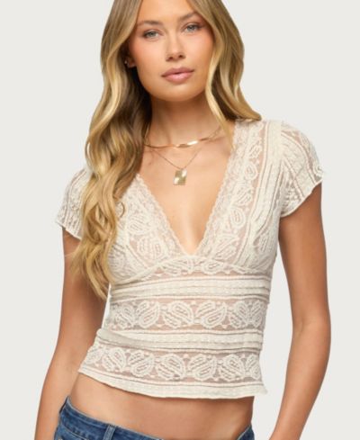 Edikted Женский Avalee Sheer Lace V Neck Top