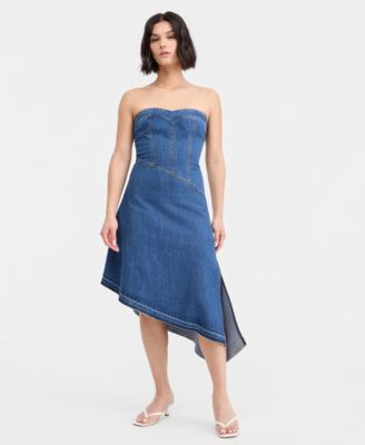 14th Place Juniors' Strapless Asymmetric Denim Dress