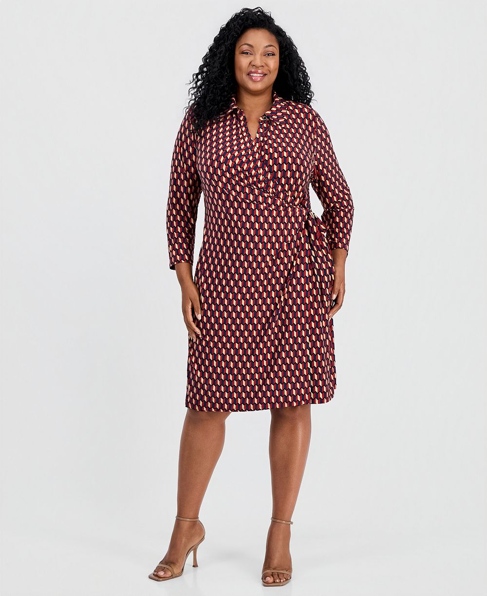 Anne Klein Plus Size Printed Faux-Wrap Dress