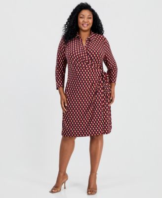 Anne Klein Plus Size Printed Faux-Wrap Dress