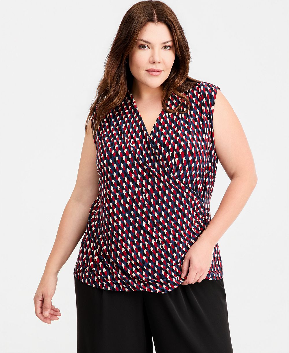 Anne Klein Plus Size топ с принтом и запахом