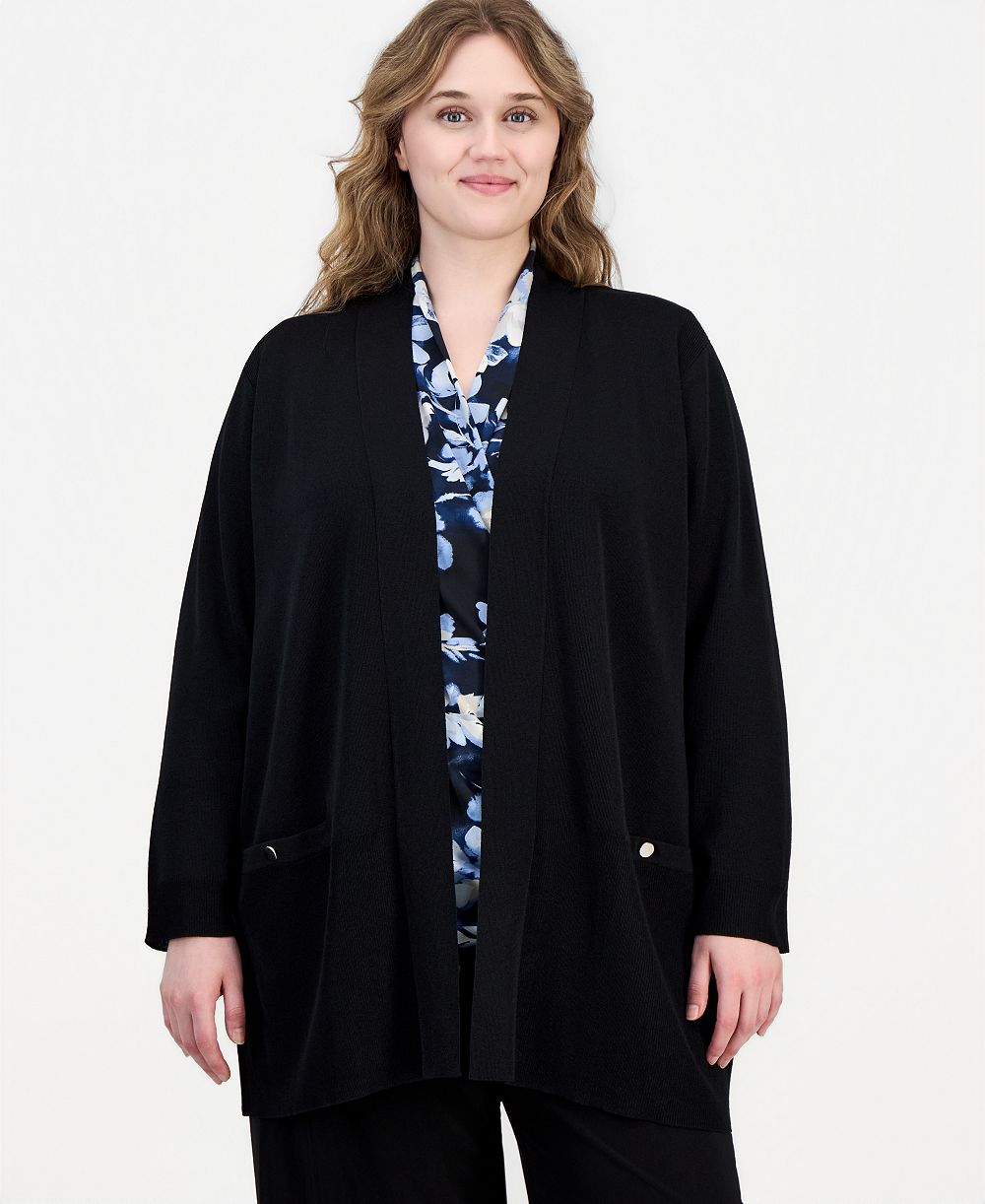 Anne Klein Plus Size Collarless Open-Front Cardigan