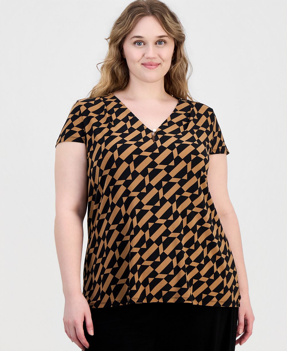 Женский топ Anne Klein Essentials Plus Size с принтом и V-образным вырезом