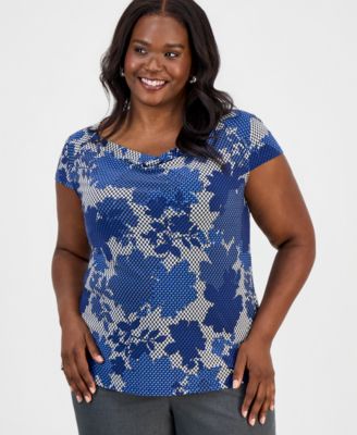 Топ Kasper Plus Size с воротником-стойкой и коротким рукавом