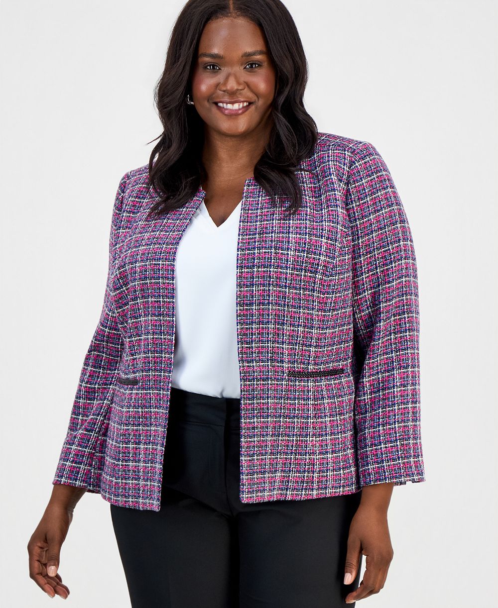 Жакет Kasper Plus Size Tweed Open-Front Long-Sleeve