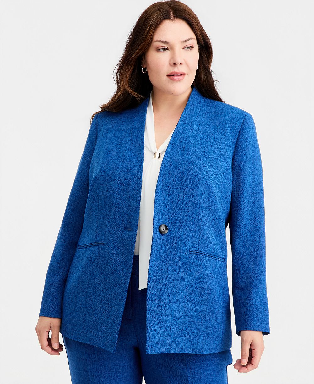 Kasper Plus Size Collarless One-Button Blazer