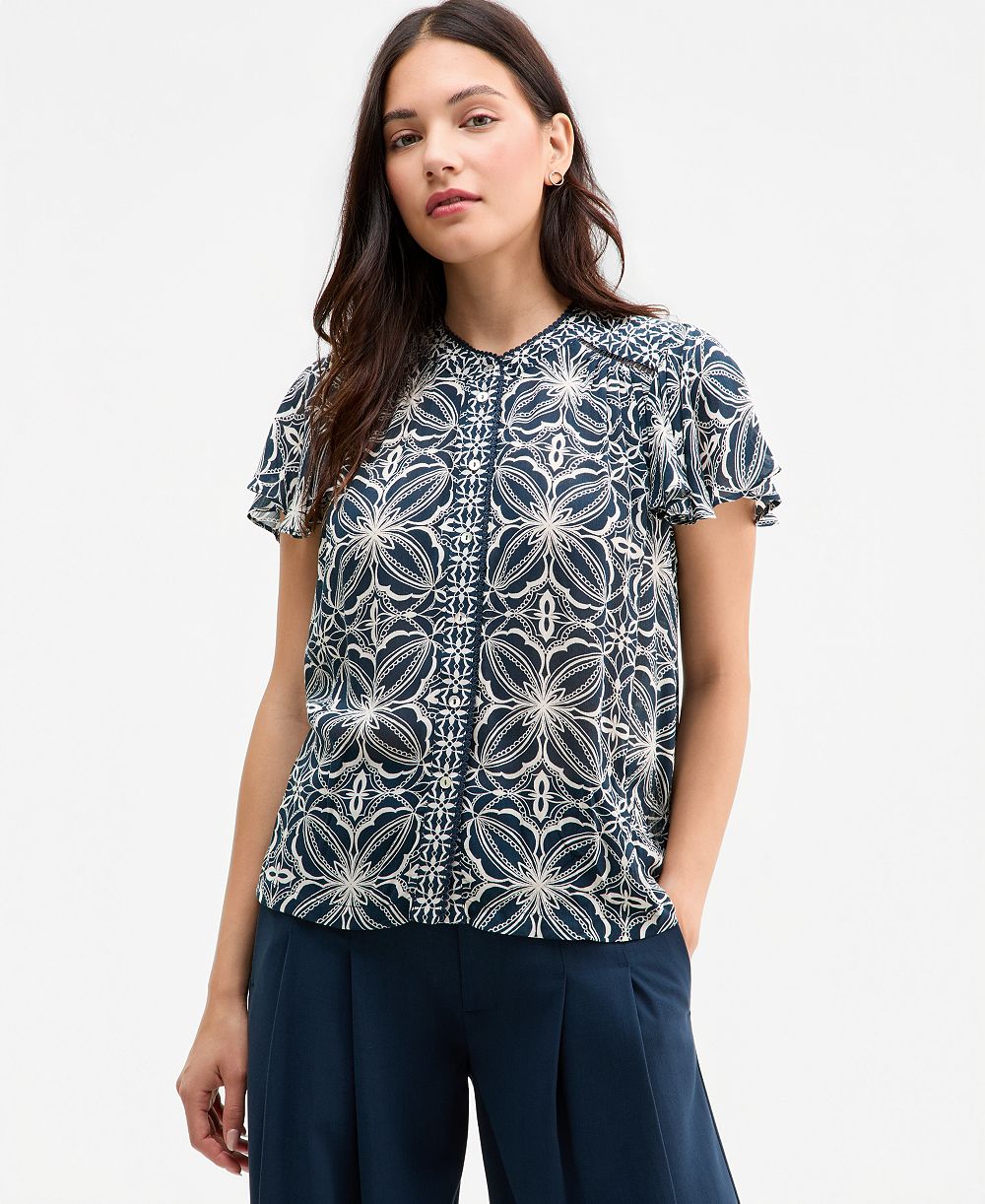 Топ Liverpool Los Angeles Women's Mixed-Print Button-Front Flutter-Sleeve