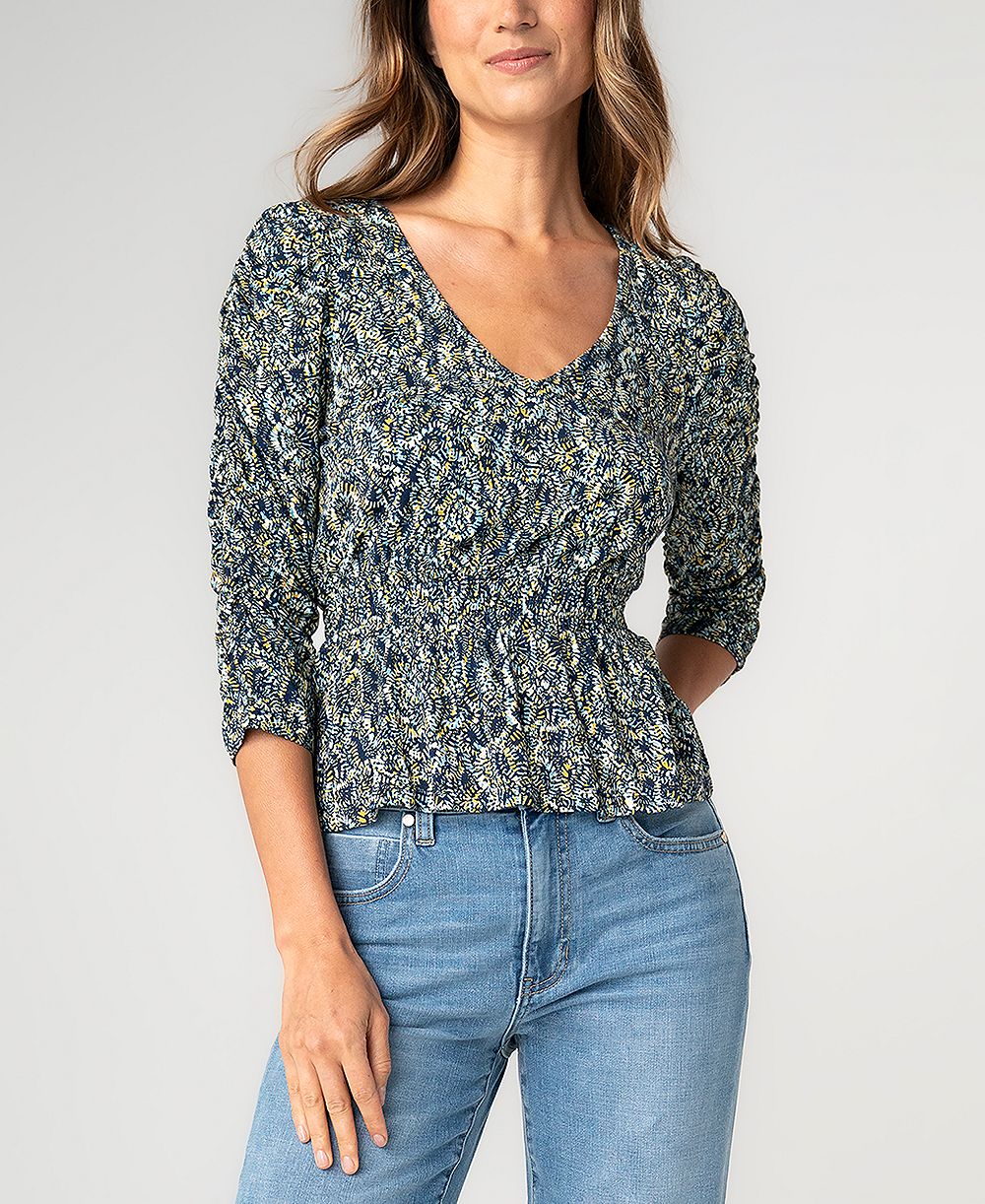 Liverpool Los Angeles Women's Ruched-Sleeve V-Neck Knit Top