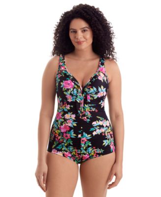 ShapeSolver Women's V-Neck Printed One-Piece Swimsuit