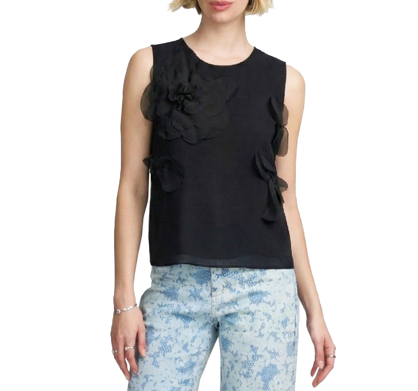 ELLE Collection Women's Floral Applique Shell