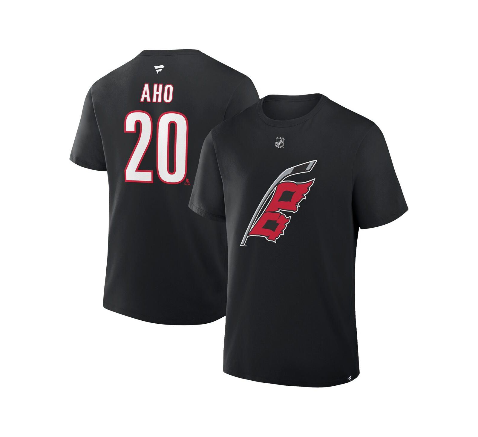 Fanatics Мужская футболка Sebastian Aho Black Carolina Hurricanes Authentic Stack Name & Number