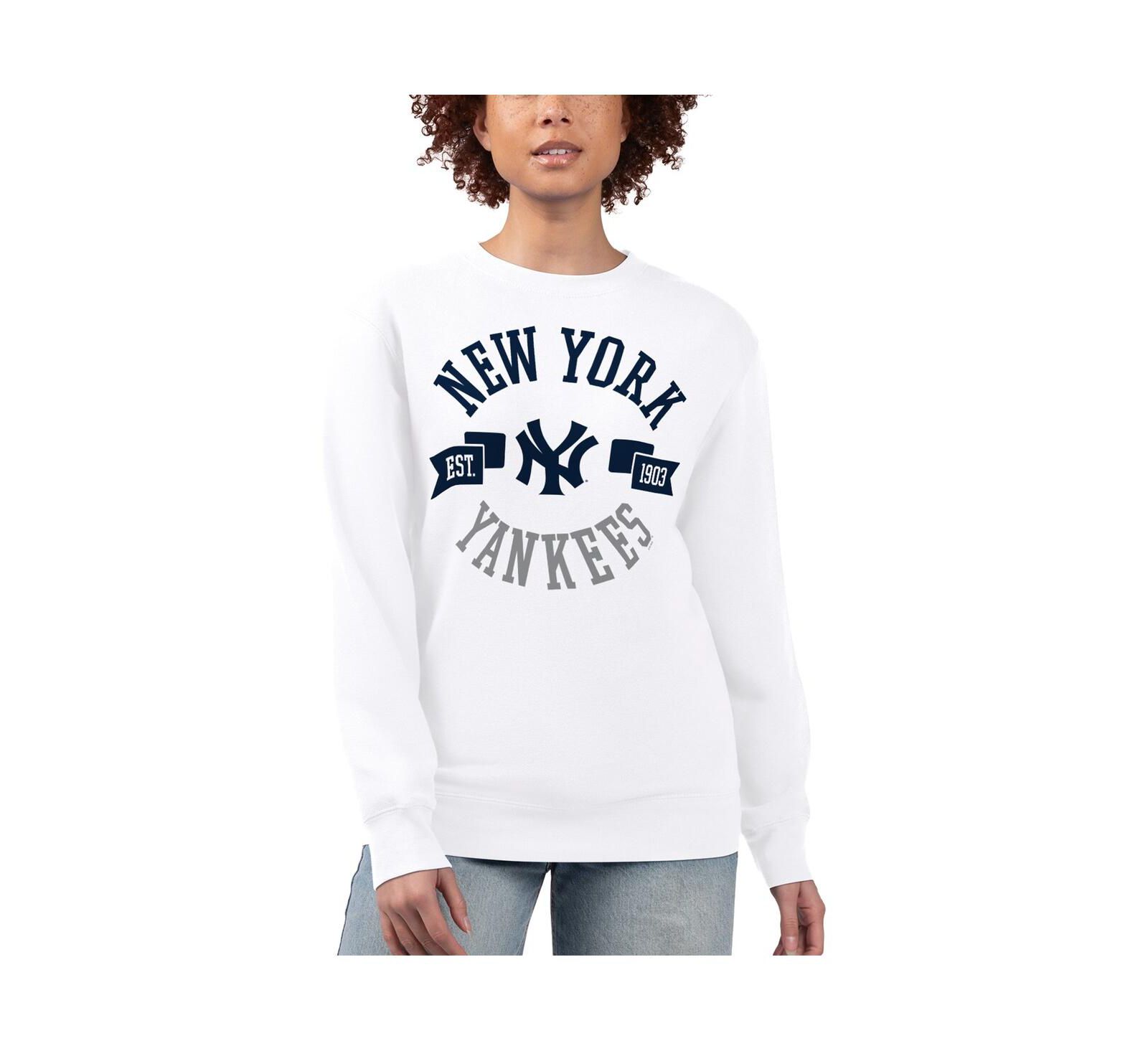 G-III 4Her by Carl Banks Women's White New York Yankees Team Logo Fleece Pullover Sweatshirt