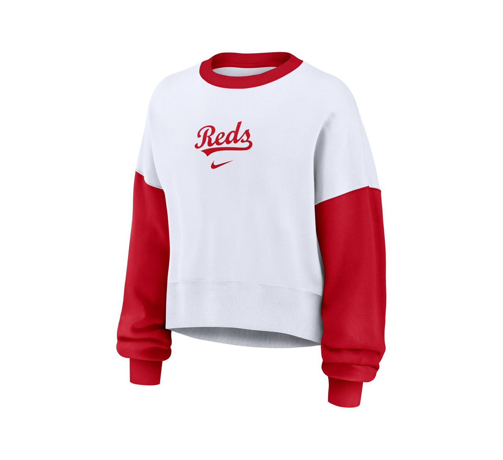 Nike Women's White/Red Cincinnati Reds Oversized High Hip Fleece Sweatshirt