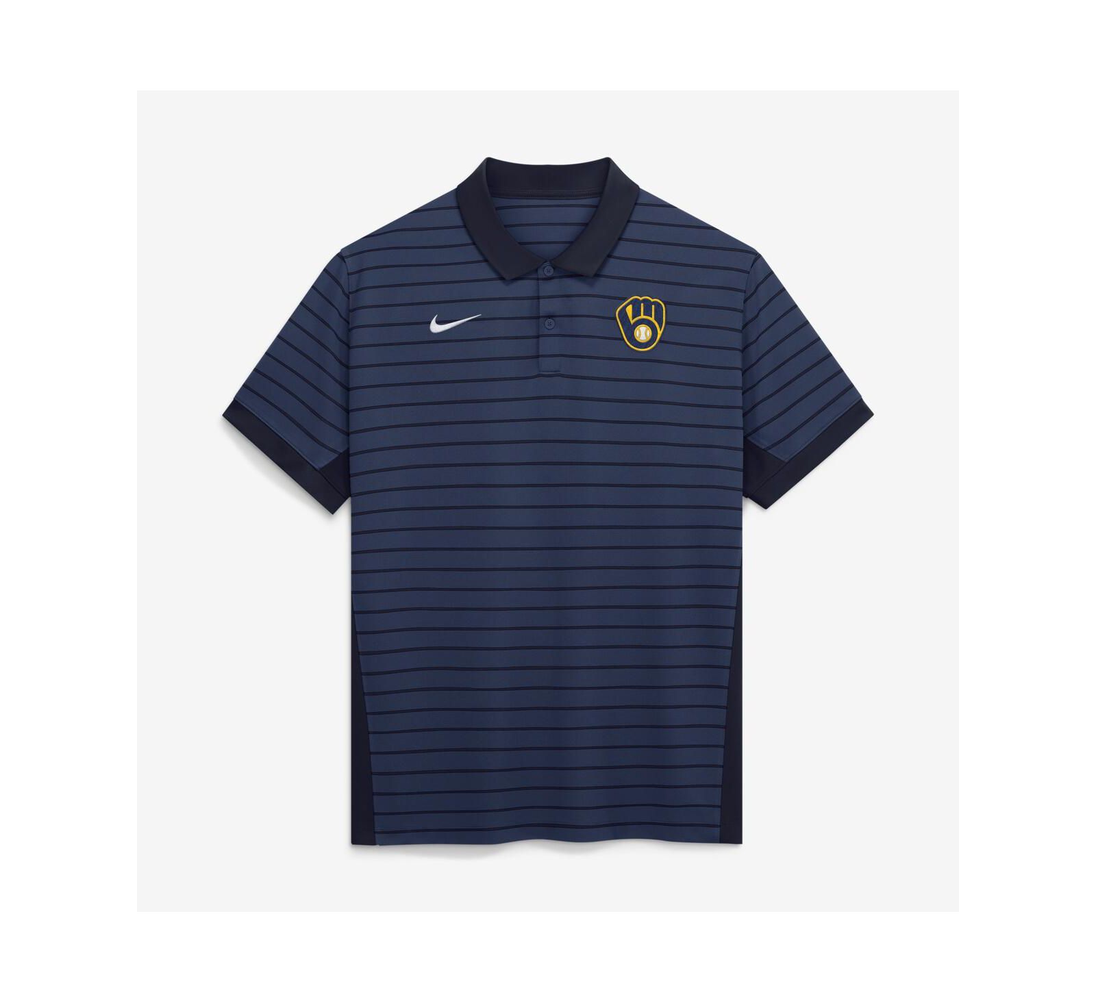 Nike Men's Navy Milwaukee Brewers Authentic Collection Striped Victory Dri-FIT Polo Shirt