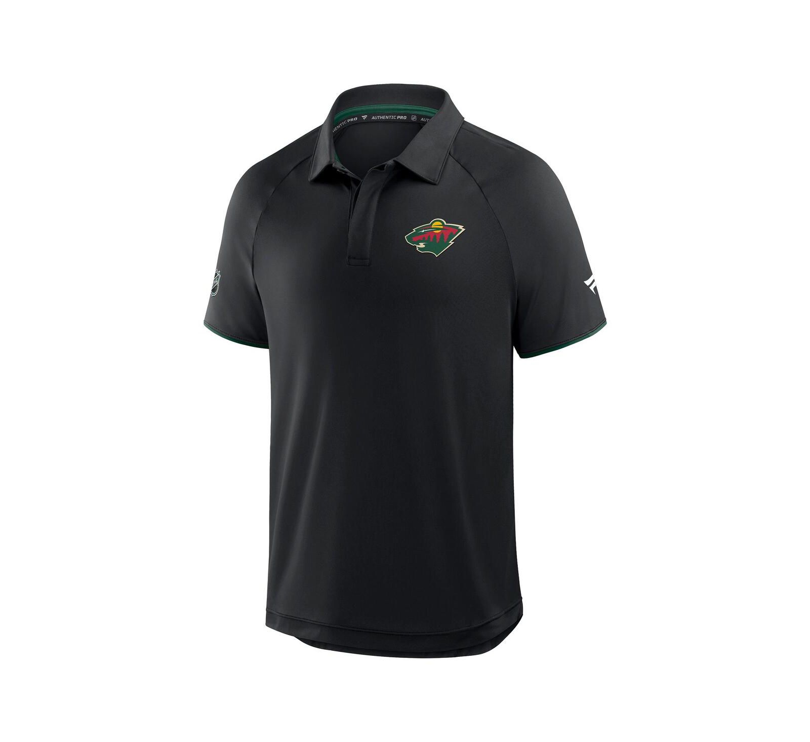 Fanatics Men's Black Minnesota Wild Authentic Pro Rink Raglan Polo Shirt