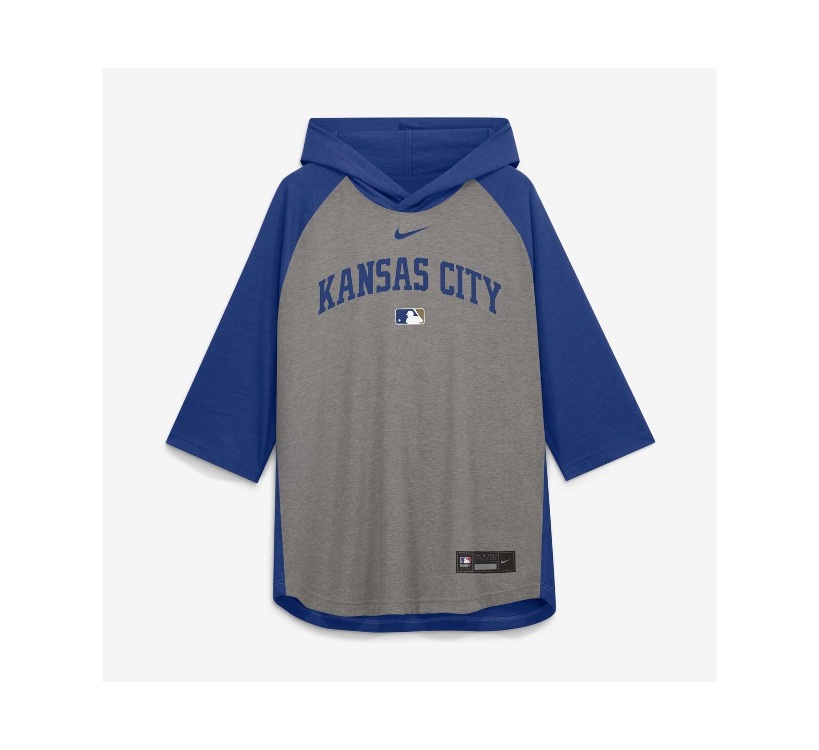 Nike Men's Gray Kansas City Royals Authentic Collection Flux Dri-FIT Raglan 3/4-Sleeve Hooded T-Shirt