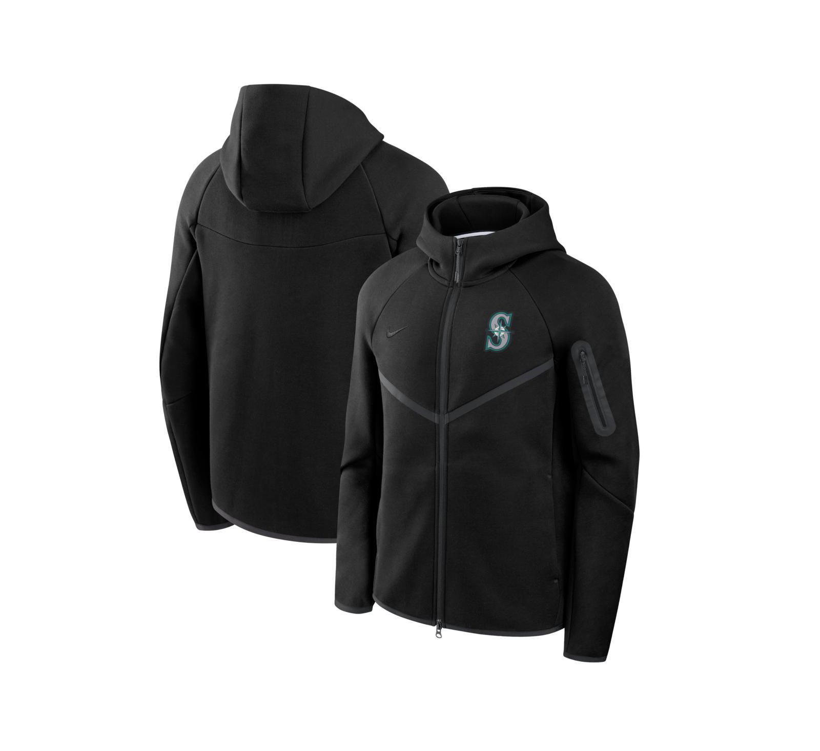 Nike Men's Black Seattle Mariners Tech Fleece Raglan Full-Zip Windrunner Hoodie