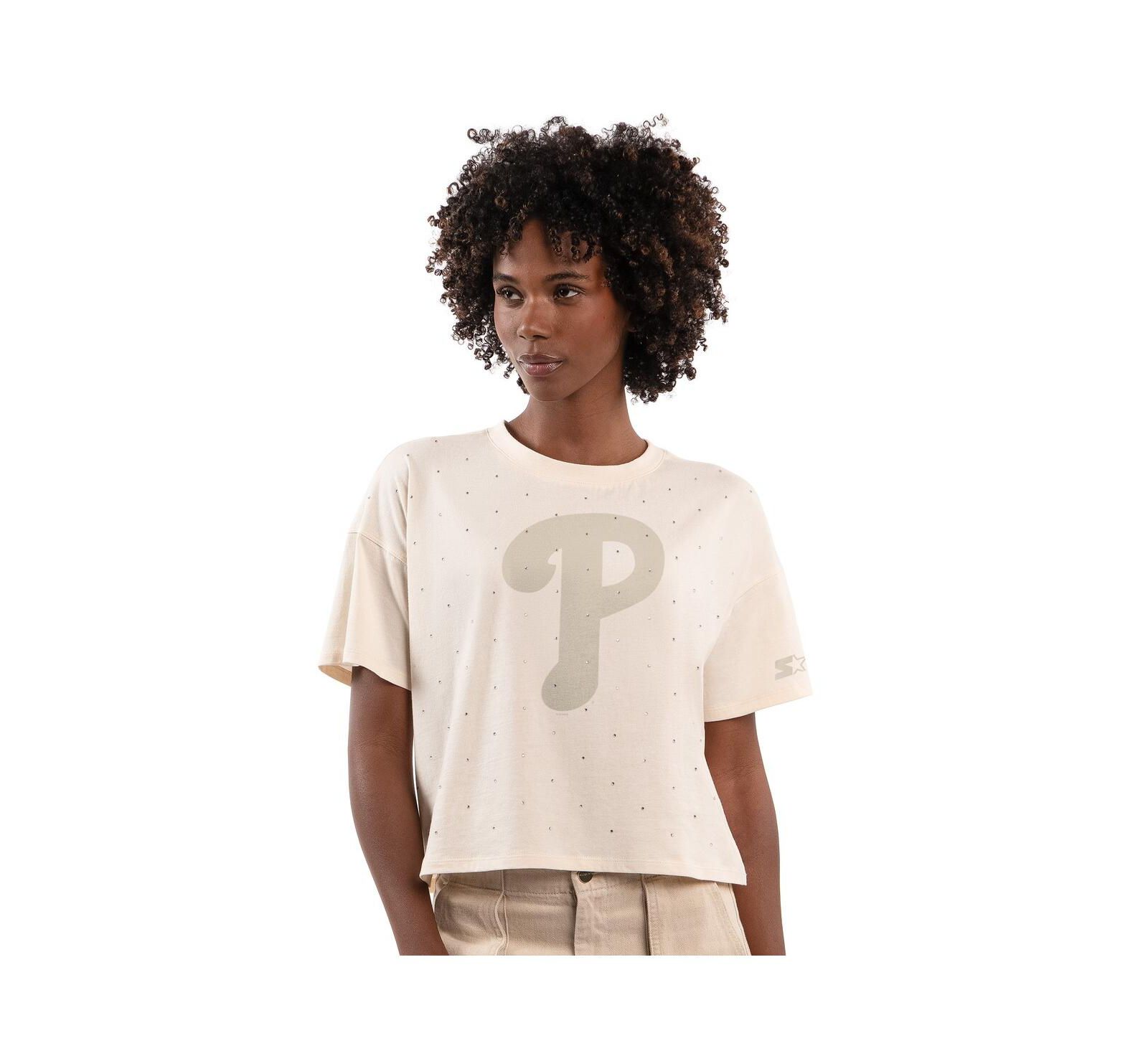 Starter женская укороченная футболка Philadelphia Phillies с блестками, кремовая