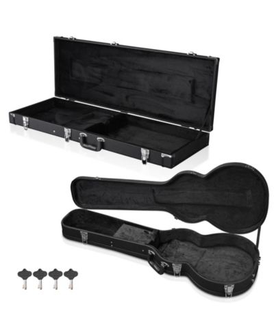 Yescom 2 Set Electric Guitar Hard Cases Wooden Shell for LP Style and Universal Fit Portable Gig Bag with Lock Studio Travel