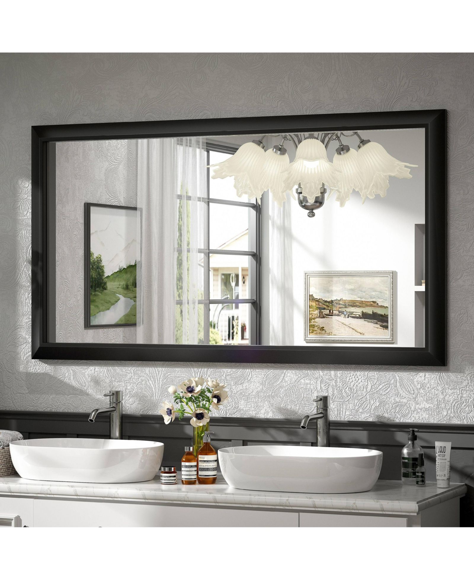 Настенное зеркало Apmir 55" x 30" Metal Framed Rectangle Matte Black