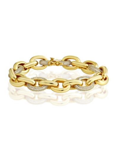 Simona Pave CZ and Polished Oval Link Bracelet
