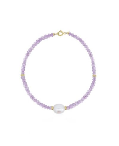 The Lovery  Pink Amethyst Bead Pearl Bracelet 14K Yelow Gold