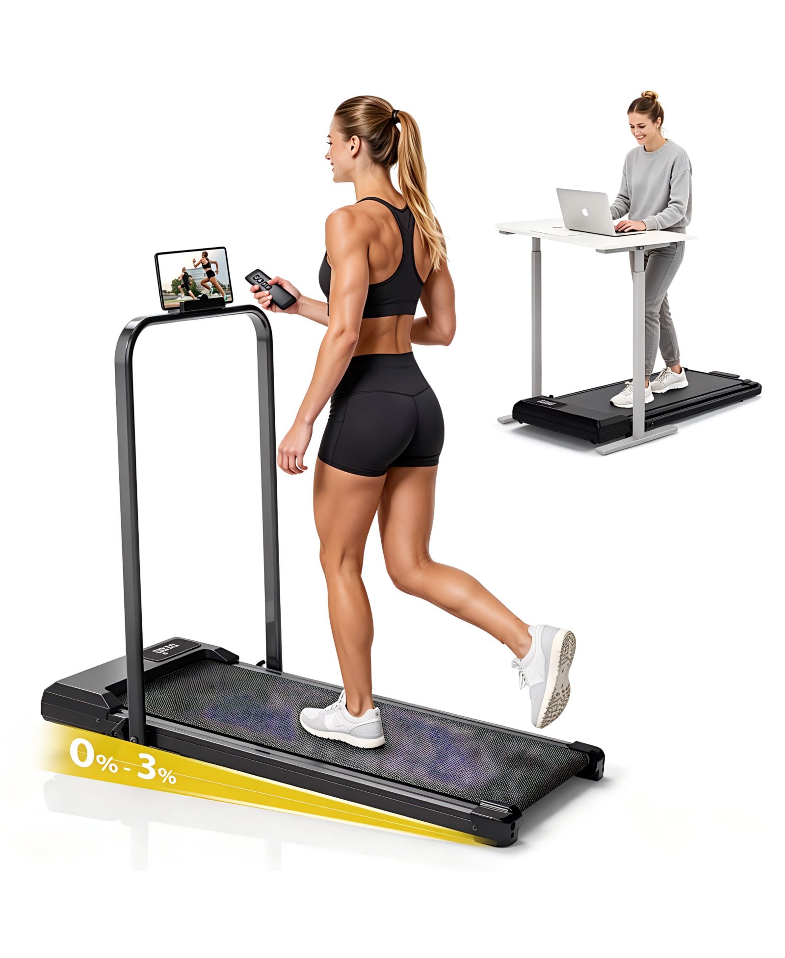 Беговая дорожка Rellysport Walking Pad 2-в-1 с наклоном, компактная модель для дома и офиса с LED-дисплеем