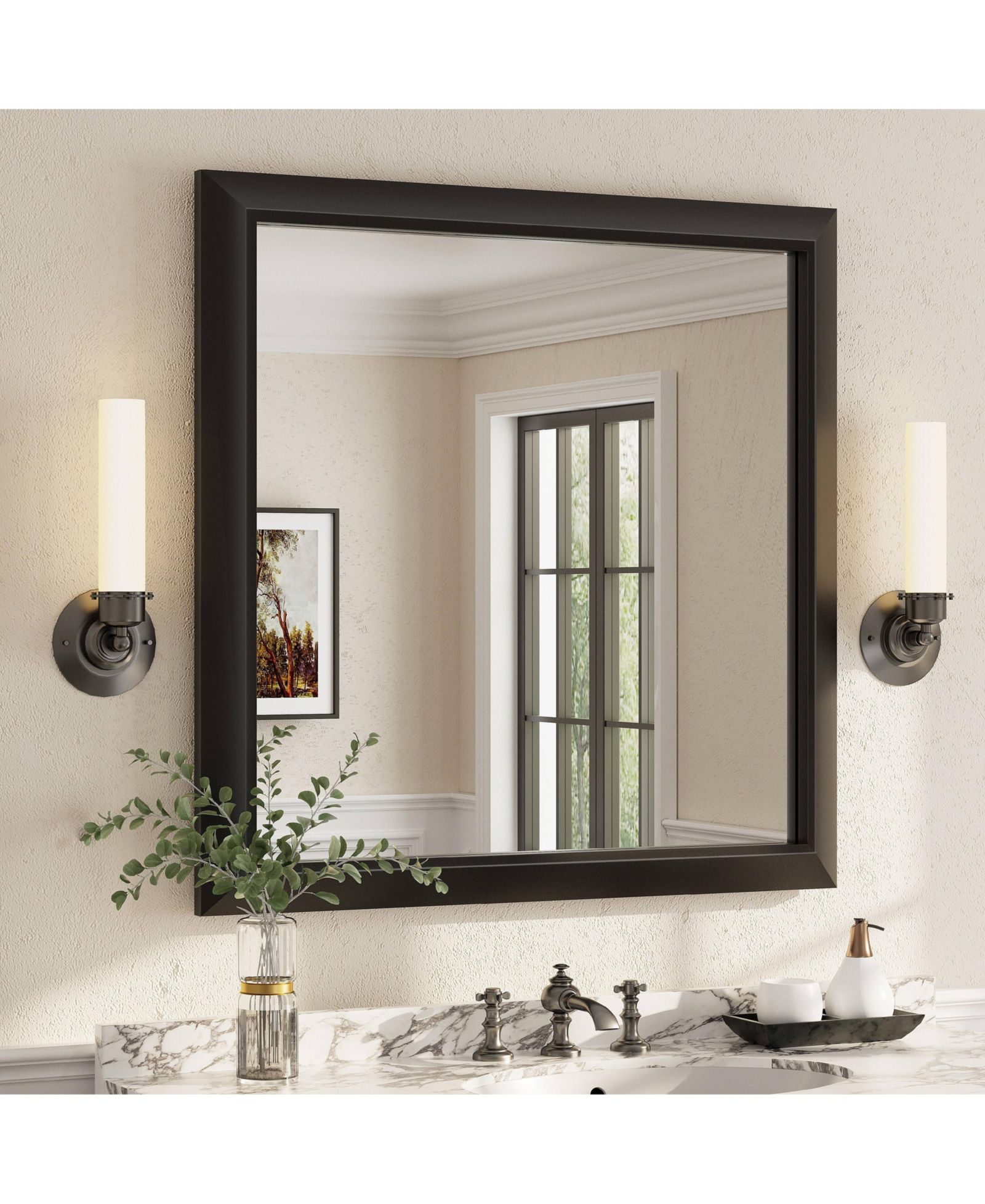 Apmir 36" x 36"-Inch-Thick Metal Framed Wall Mirrors for Bedroom, Rectangle Wall-Mounted Mirrors
