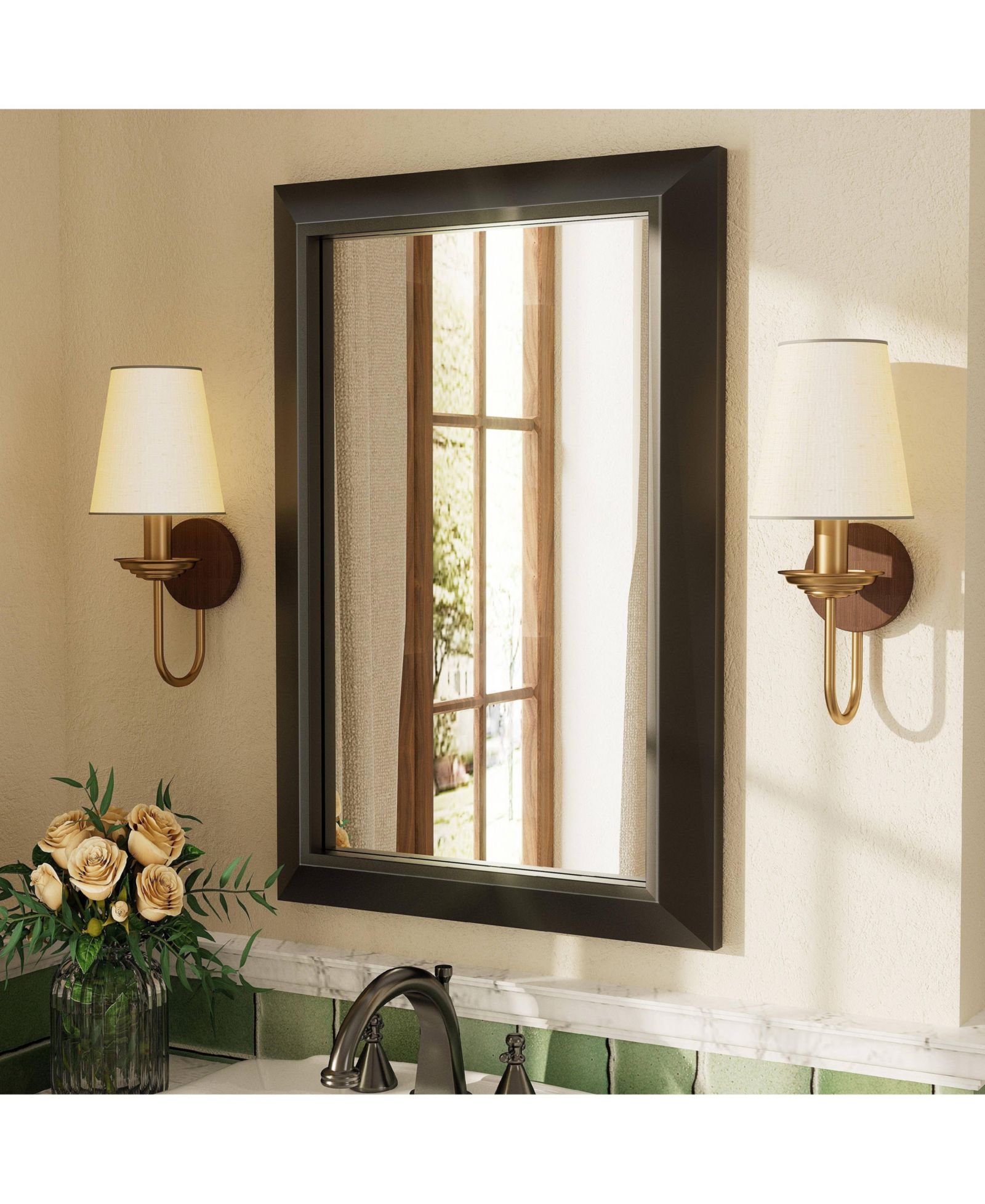 Apmir 16" x 24" Inch Thick Metal Framed Wall Mirrors for Bedroom, Rectangle Wall-Mounted Mirrors