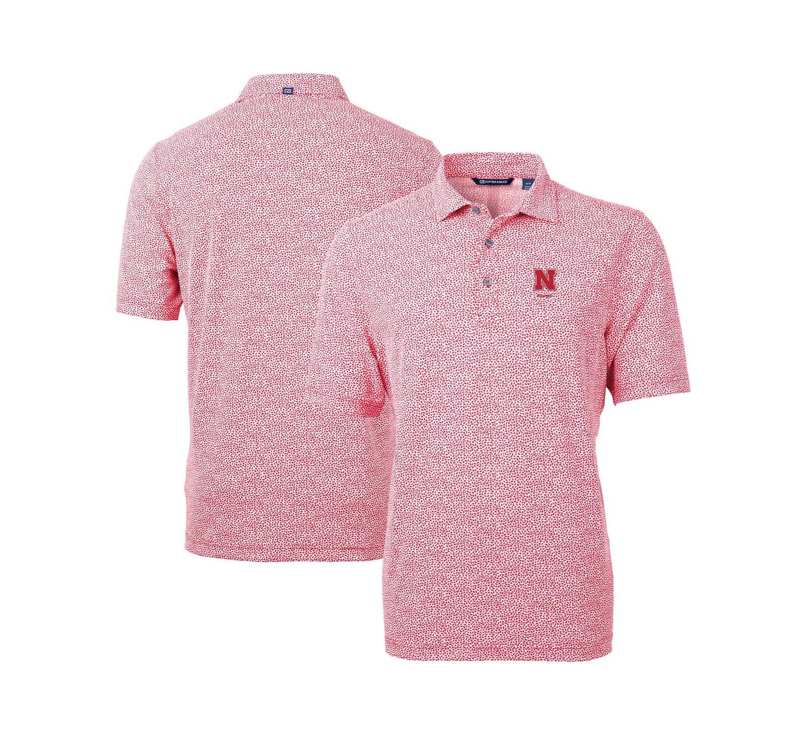 Мужская рубашка поло Cutter & Buck Scarlet Nebraska Huskers Alumni Logo DryTec Virtue Eco Pique Botanical Print