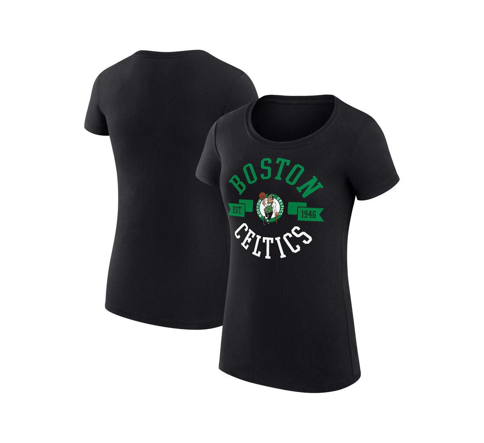 G-III 4Her by Carl Banks Women's Black Boston Celtics Super-Slim Fit Lightweight Large City Logo T-Shirt