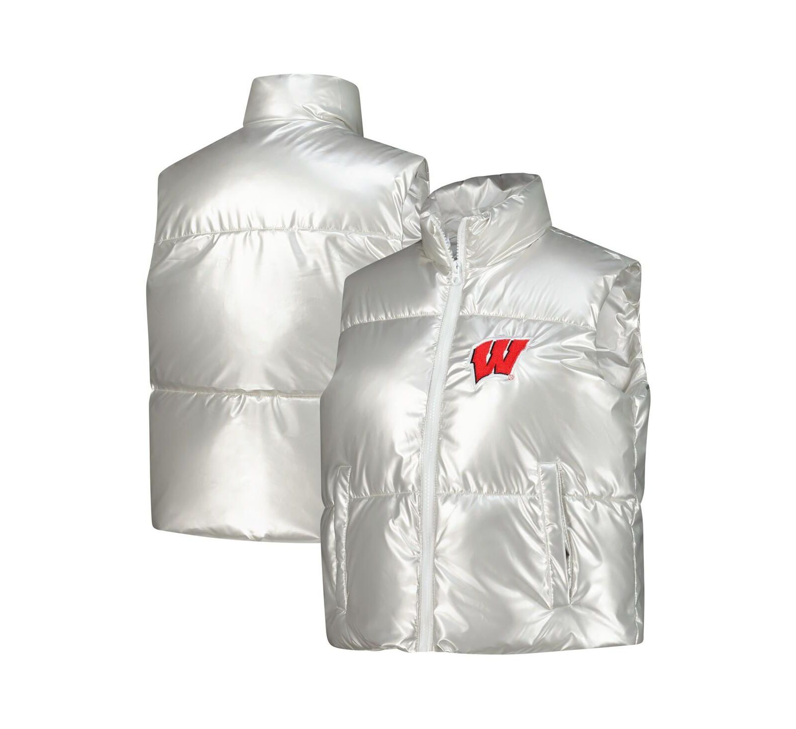 ZooZatz женский серебристый жилет-пуховик без рукавов Wisconsin Badgers Metallic Cropped Full-Zip