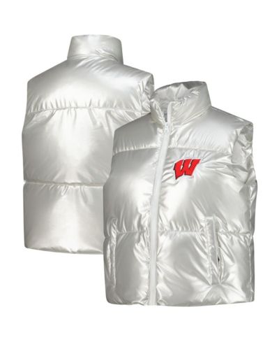 ZooZatz женский серебристый жилет-пуховик без рукавов Wisconsin Badgers Metallic Cropped Full-Zip