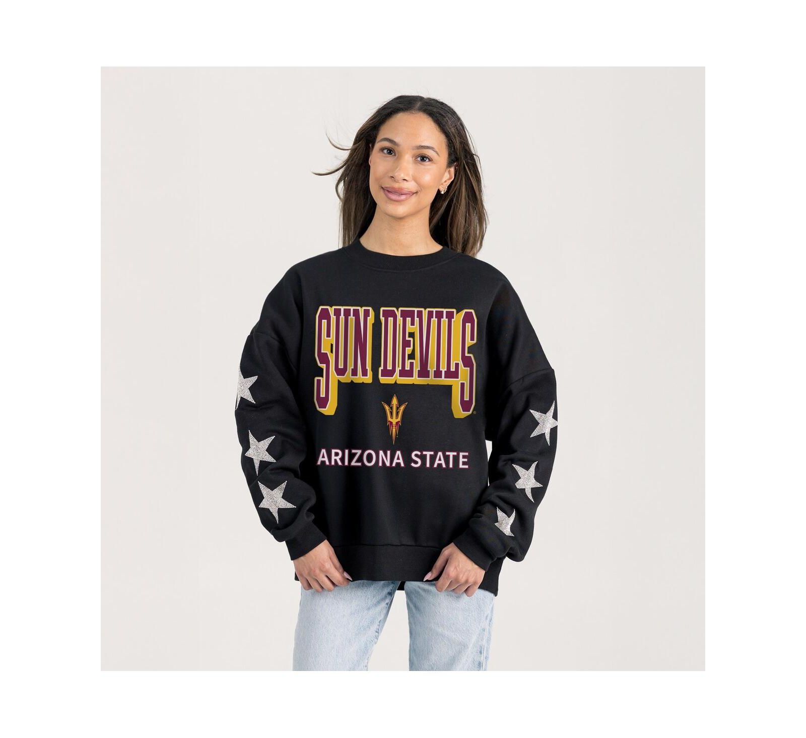 Gameday Couture Women's Black Arizona State Sun Devils Pure Victory Relaxed Rhinestone Pullover Sweatshirt