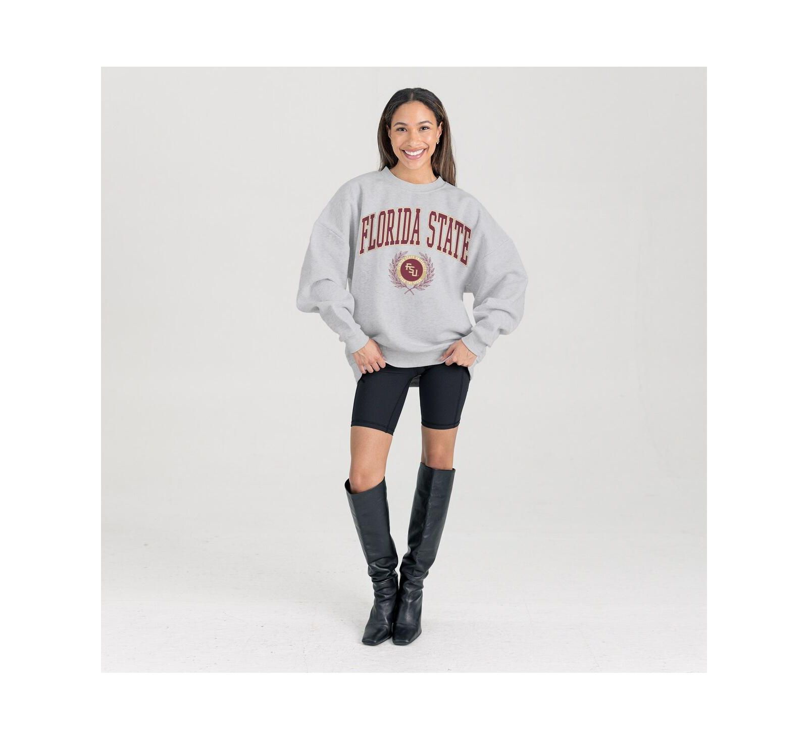 Gameday Couture Women's Ash Florida State Seminoles Oversized Tradition Refined Premium Fleece Sweatshirt