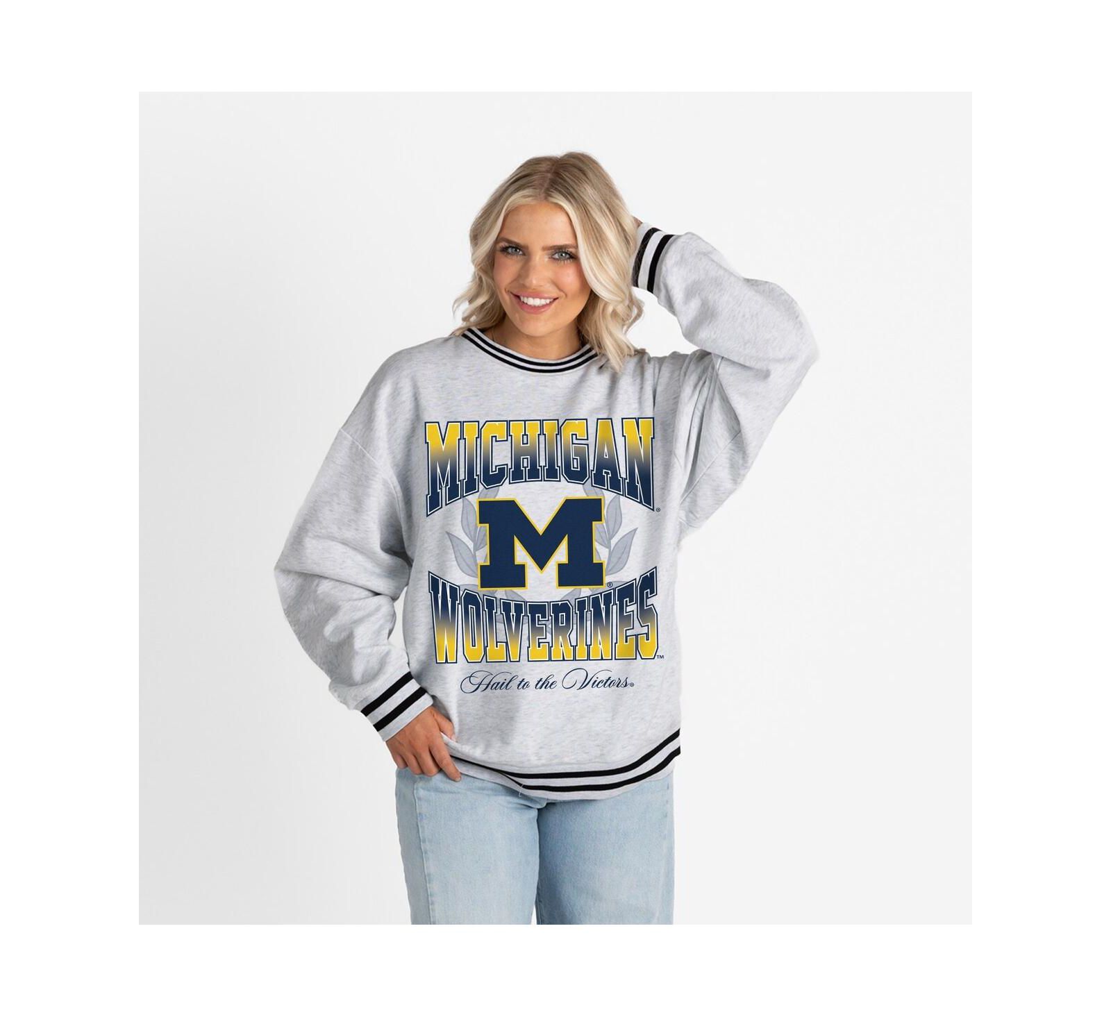 Женская безразмерная толстовка Gameday Couture Ash Michigan Wolverines Fade Route Ringer Stripe
