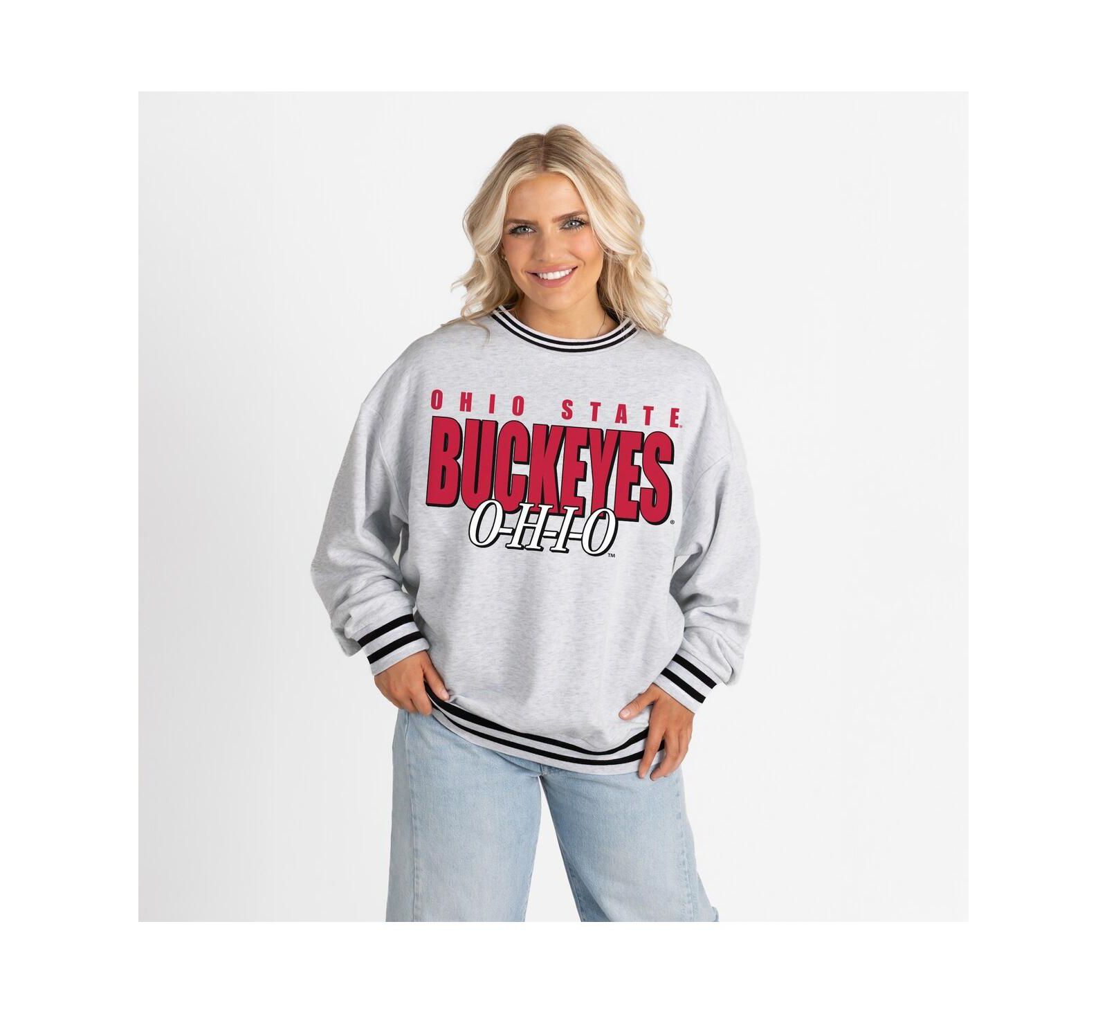 Gameday Couture женский оверсайз свитшот Ohio State Buckeyes Gray Ringer Stripe