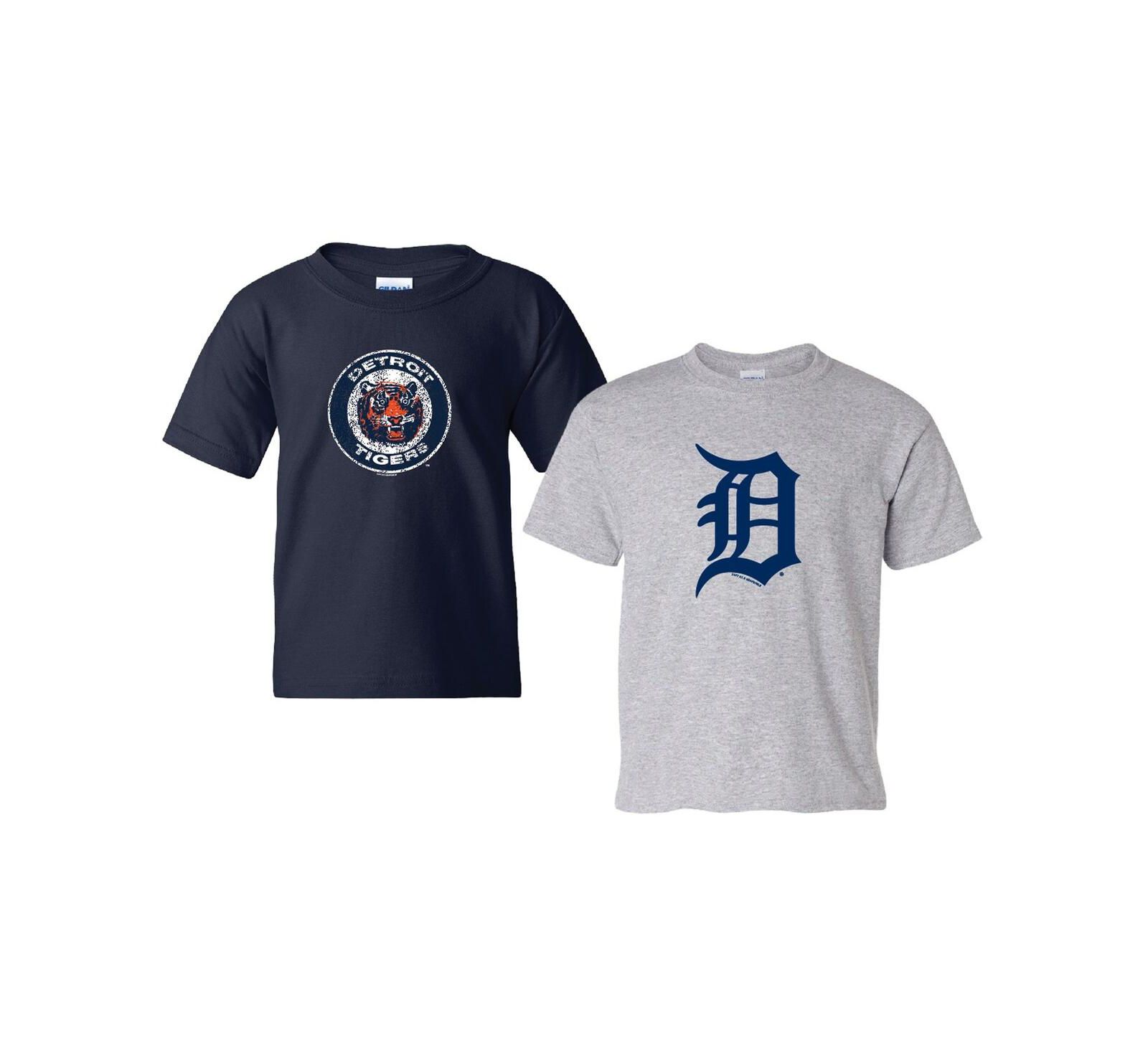 Soft As A Grape Big Boys and Girls Navy/Heather Gray Detroit Tigers Cooperstown 2-Pack T-Shirt Set
