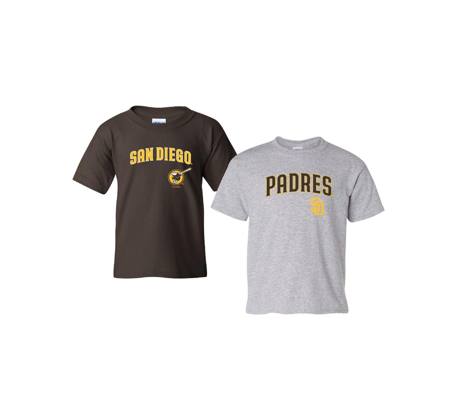 Soft As A Grape Big Boys and Girls Brown/Heather Gray San Diego Padres 2-Pack Logo T-Shirt Set